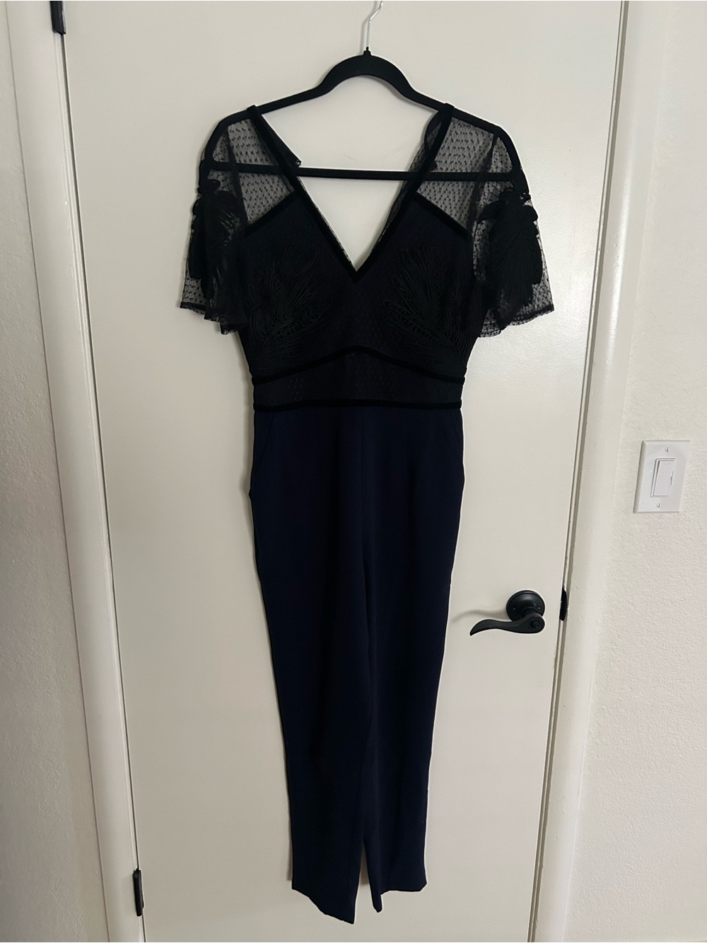 Nasty Gal Black Lace-Top Navy Midi Dress